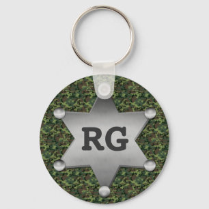 Porte-clés Motif de camouflage vert Sheriff Badge Monogramme