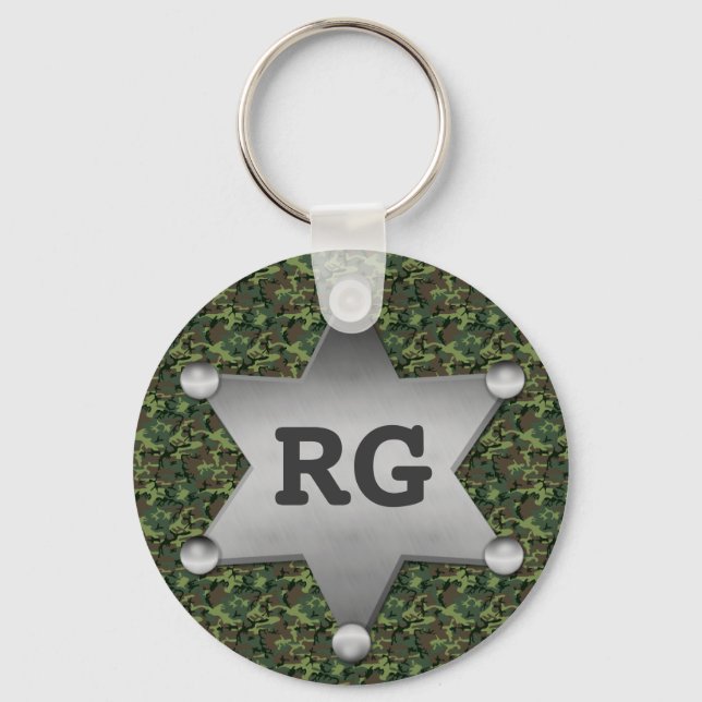 Porte-clés Motif de camouflage vert Sheriff Badge Monogramme (Recto)