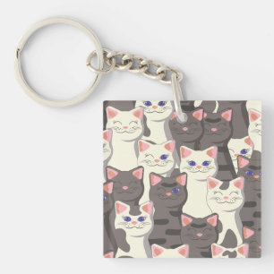 Porte-clés Motif de chats blancs et gris
