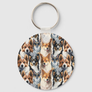 Porte-clés Motif de chien Corgi aquarelle mignon             