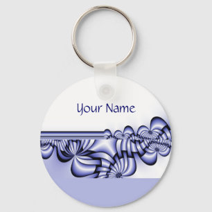 Porte-clés Motif de design graphique - bleu blanc + votre tex