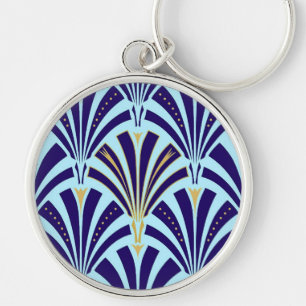 Porte-clés Motif de fan d'art déco - bleu de cobalt et de