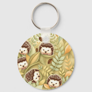 Porte-clés Motif de feuilles d'automne de hérisson mignon