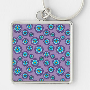 Porte-clés Motif de fleurs bleu violet