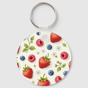 Porte-clés Motif de fleurs de cerisier et fruits frais d'été
