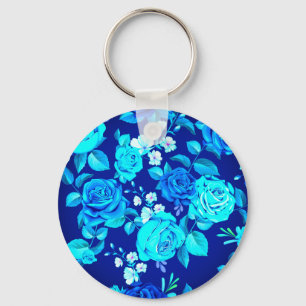 Porte-clés Motif de fleurs de rose bleue classique-87600