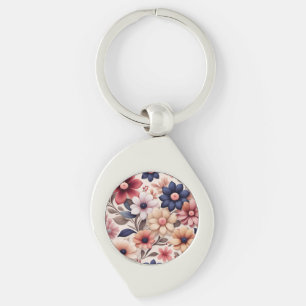 Porte-clés Motif de fleurs et de feuilles roses gras