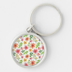 Porte-clés Motif de fleurs roses à l'aquarelle