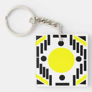 Porte-clés Motif de mandala moderne jaune noir