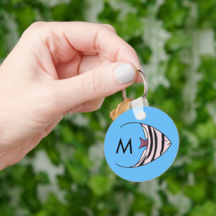 Porte-clés Motif de monogramme de poisson bleu