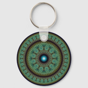 Porte-clés Motif de mosaïque fractale ronde orientale