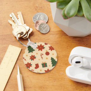 Porte-clés Motif de Noël cosy avec cadeaux et arbres