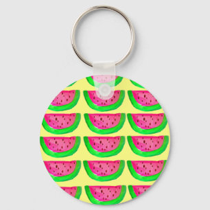 Porte-clés Motif de pastèque rose juteuse sur fond de citron