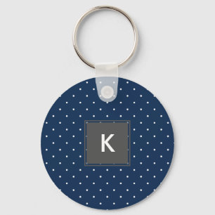 Porte-clés motif de pois blanc minuscule élégant de bleu