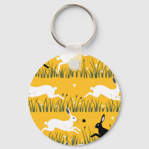 Porte-clés Motif de Prairie Moutarde Lapin Sauteur
