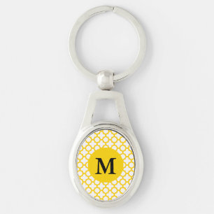 Porte-clés Motif de Quatrefoil jaune Monogramme