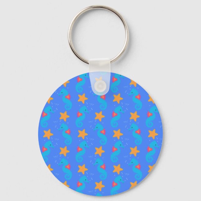 Porte-clés Motif De Seahores Bleues Et De Starfish (Recto)
