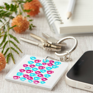 Porte-clés Motif de tasses cœur rose et bleu