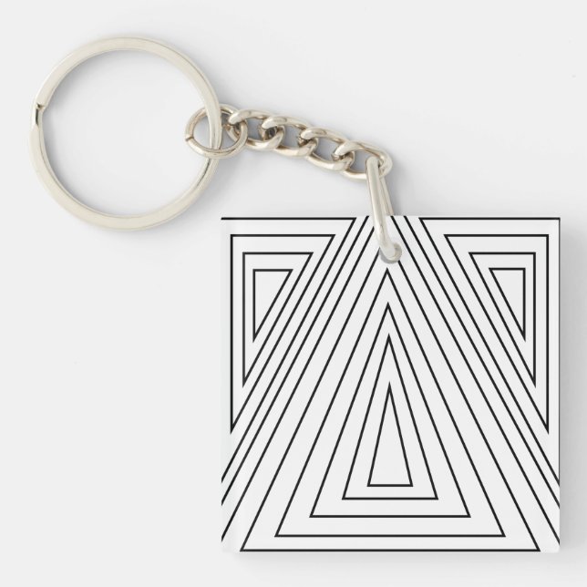 Porte-clés Motif de triangle concentré noir et blanc (Devant)