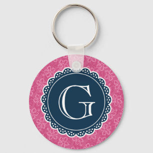 Porte-clés Motif d'hibiscus rose de la marine