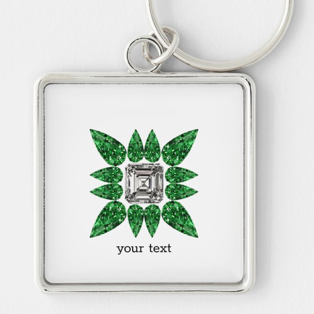 Porte-clés Motif diamant en forme de poire verte (Devant)