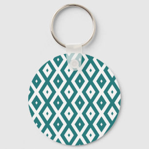 Porte-clés motif diamant turquoise et blanc
