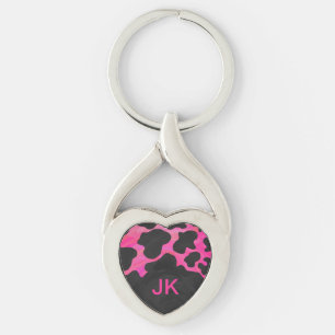 Porte-clés Motif d'impression monogramme rose et noir