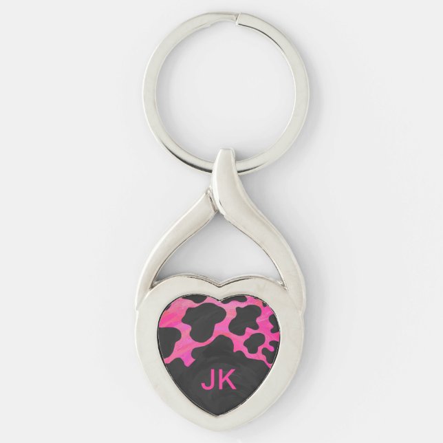 Porte-clés Motif d'impression monogramme rose et noir (Devant)