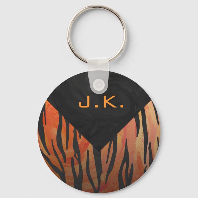 Porte-clés Motif d'impression monogramme Tiger chaud orange e (Recto)