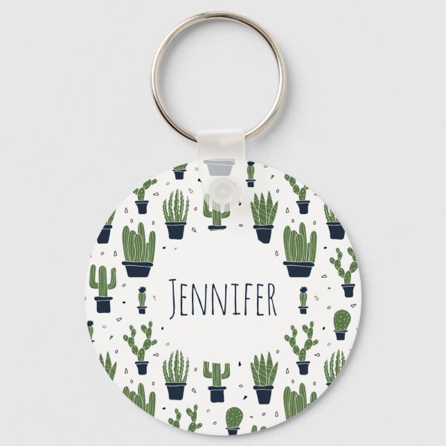 Porte-clés Motif du désert de cactus foncé rustique (Recto)