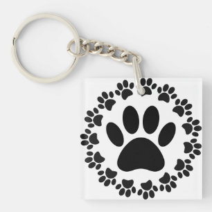Porte-clés Motif Empreinte de patte de chien à cadre arrondi