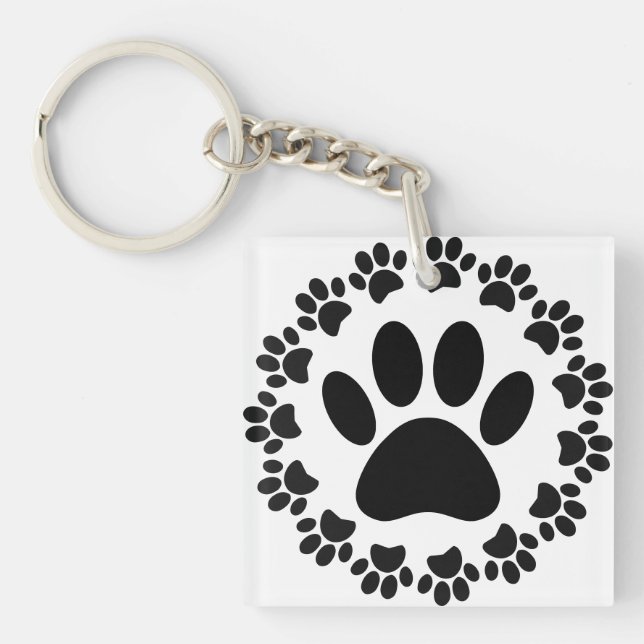 Porte-clés Motif Empreinte de patte de chien à cadre arrondi (Devant)