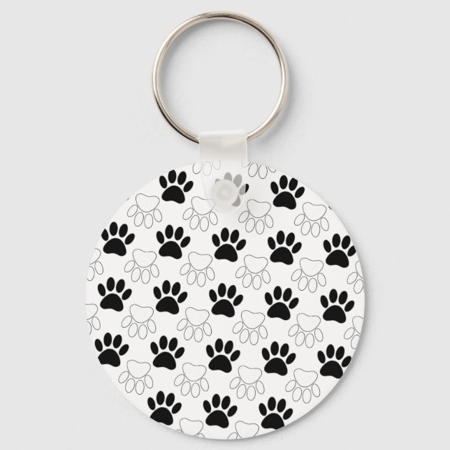 Porte-clés Motif Empreinte de patte de chien noir et blanc (Recto)