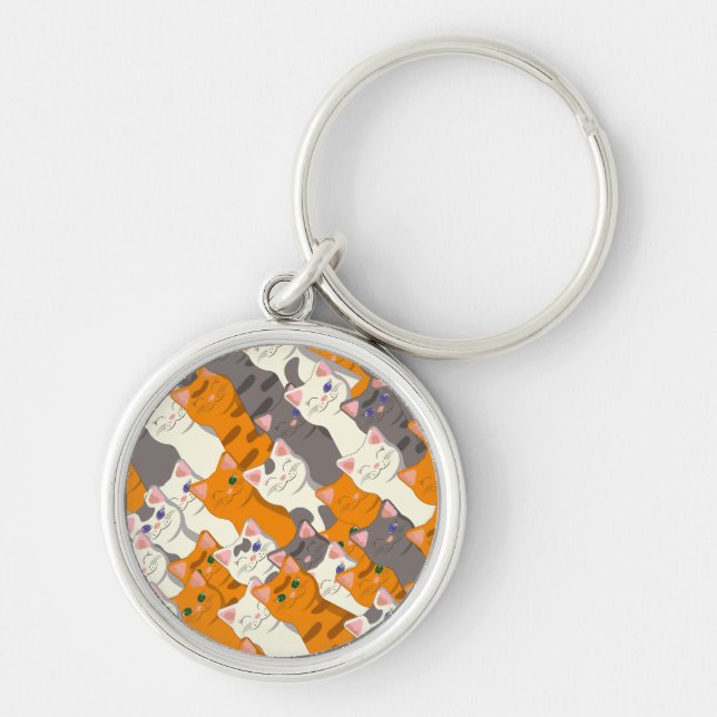 Porte-clés Motif en diagonale du chat noir blanc gingembre (Devant)