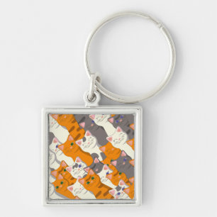 Porte-clés Motif en diagonale du chat noir blanc gingembre