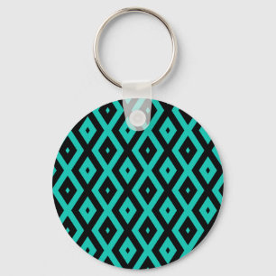 Porte-clés Motif en diamant noir et turquoise