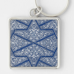 Porte-clés Motif en tuiles persanes - bleu cobalt et blanc