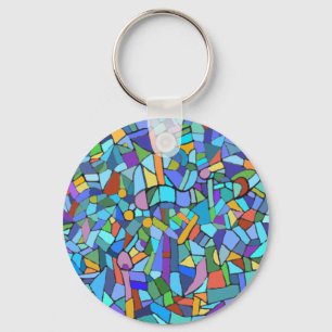 Porte-clés Motif en verre tendu en bleu