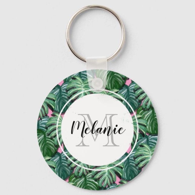 Porte-clés Motif Feuille tropical - Monogramme de feuillage v (Recto)