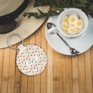 Porte-clés Motif fleur sauvage rouge et jaune