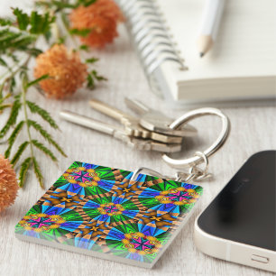 Porte-clés Motif Fleurs Abstraites uniques
