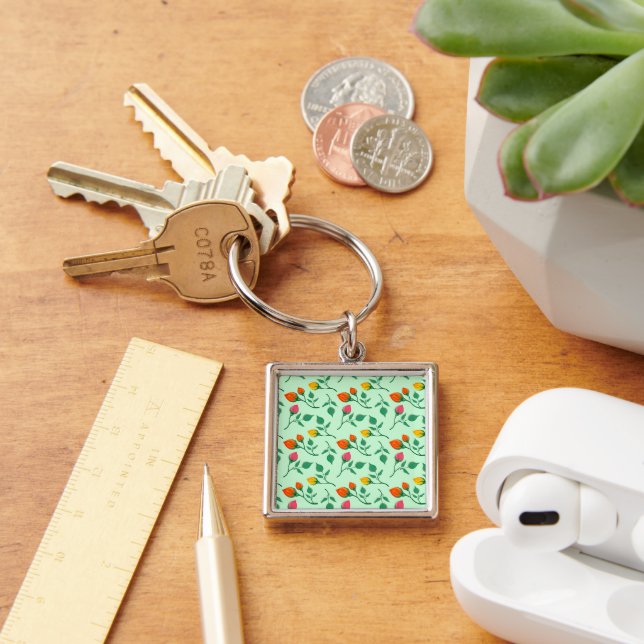 Porte-clés Motif floral avec fleurs roses colorées (Bureau)