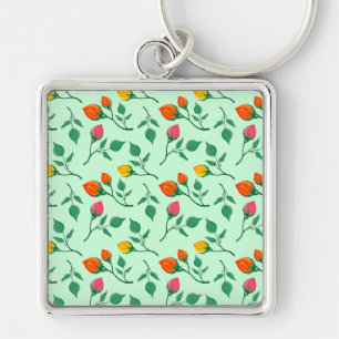 Porte-clés Motif floral avec fleurs roses colorées