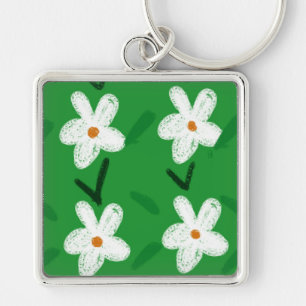 Porte-clés Motif floral blanc dessiné Flore Motif Aest