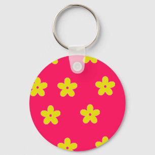 Porte-clés Motif floral jaune sur rose