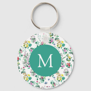 Porte-clés Motif floral léger Monogramme sarcelle
