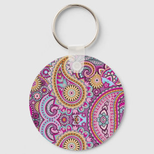 Porte-clés Motif floral paisley boho vibrant   Art coloré