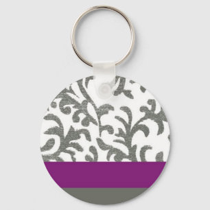 Porte-clés Motif floral pourpre et gris