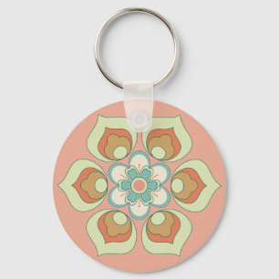 Porte-clés motif floral vert rétro