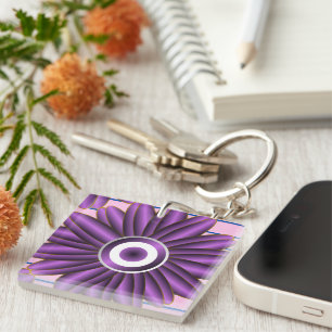 Porte-clés Motif floral violet Design de fleurs abstrait mode